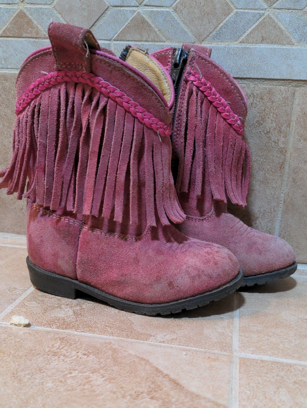 Pink Suede Fringe Western Boots